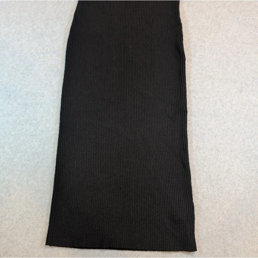 Michael Kors Womens L Black Ribbed Knit Bodycon Midi Dress V-Neck Sleeveless